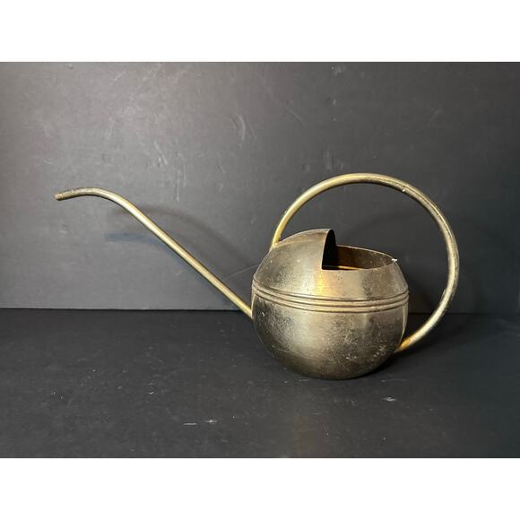 Large Vintage Smith & Hawken Art Deco Round Brass Watering Can Turkey - 16" Long - Picture 2 of 5